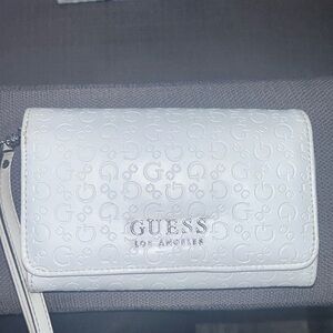 GUESS white wristlet wallet